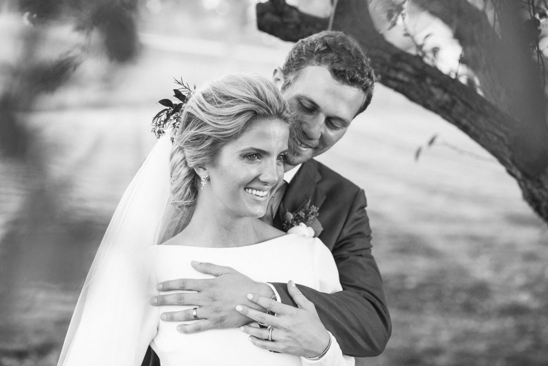 just married couple a woman and a man looking into the camera