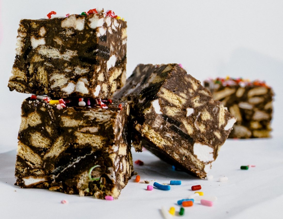 tiffin cake slices on a plate